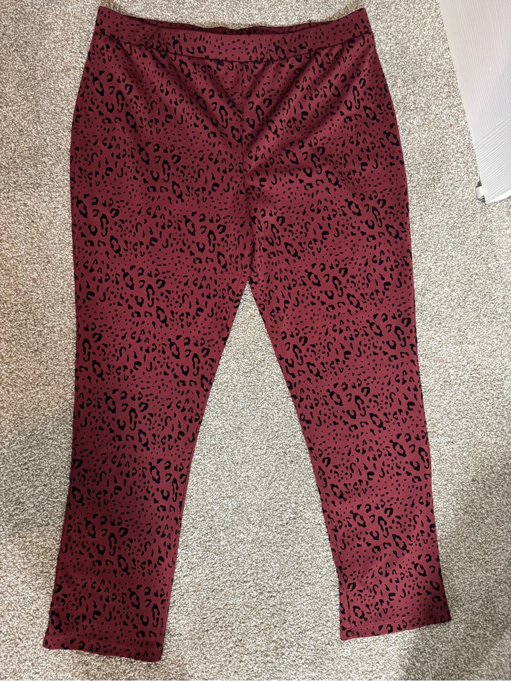 LOGO by Lori Goldstein Black Leopard Print Burgundy Ponte Pants